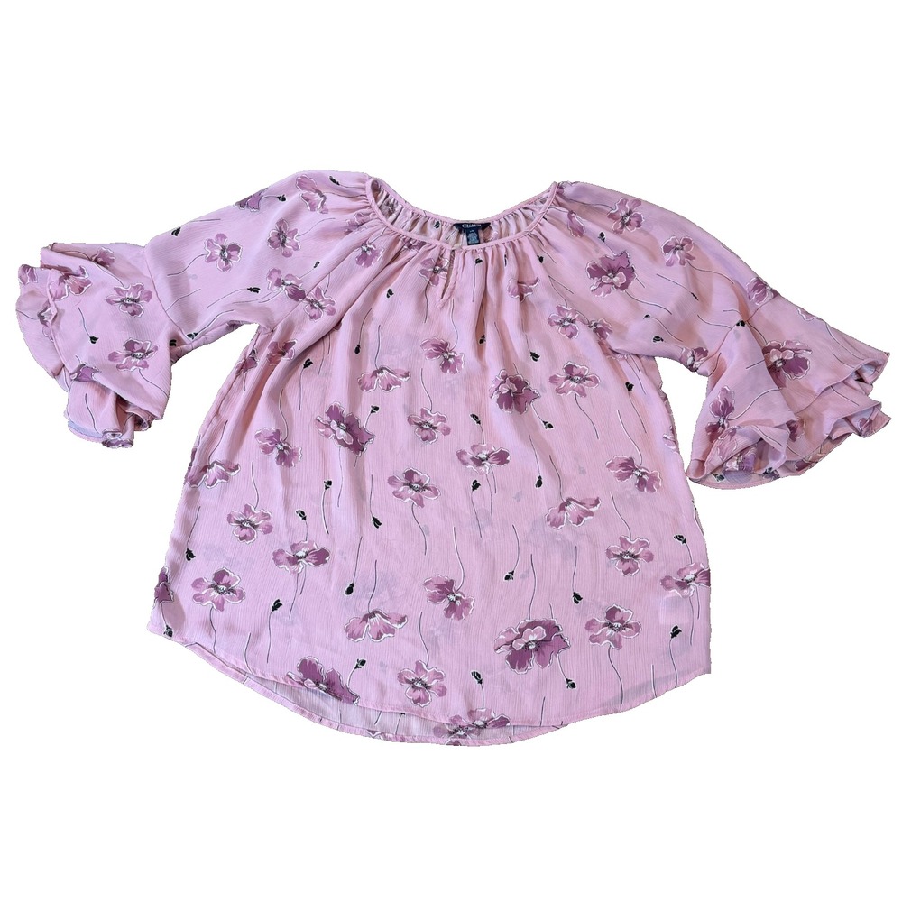 Cottagecore Prairie Semi Sheer Ruffle Sleeves Top Blouse Floral Fairy Earthy Lg